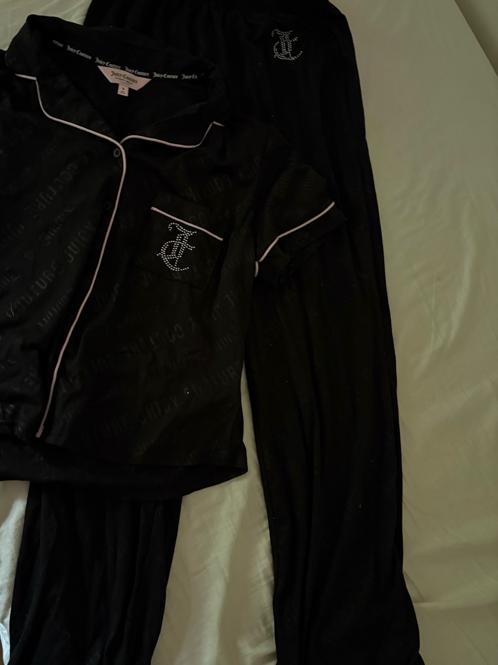 Juicy Couture Black Jeweled Monogram Pajama Set